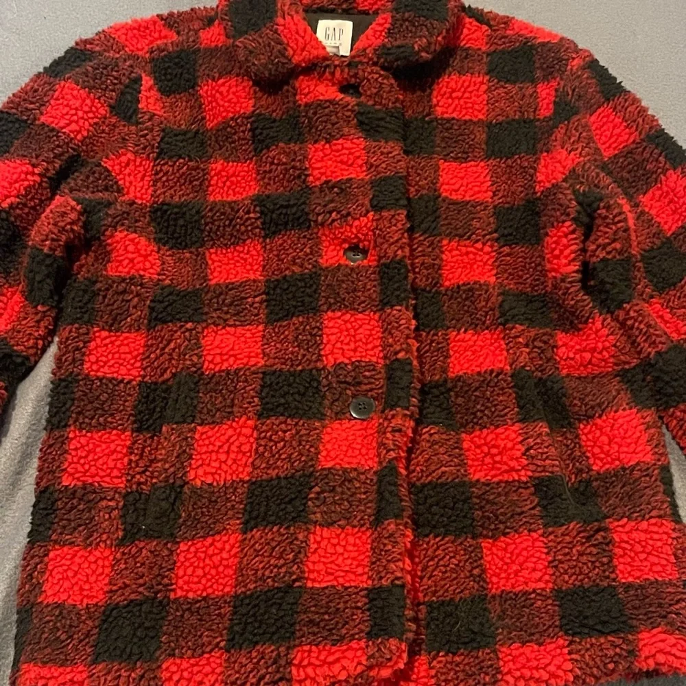 Gap kids sherpa plaid coat girls size‎ XL NWT red/black